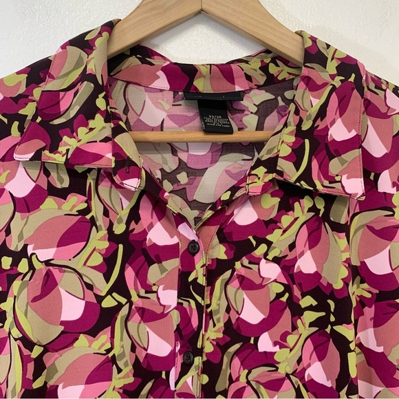 Lane Bryant Blouse 22/24 Button Up Stretch Knit Pink Abstract Long Sleeve - Picture 2 of 8